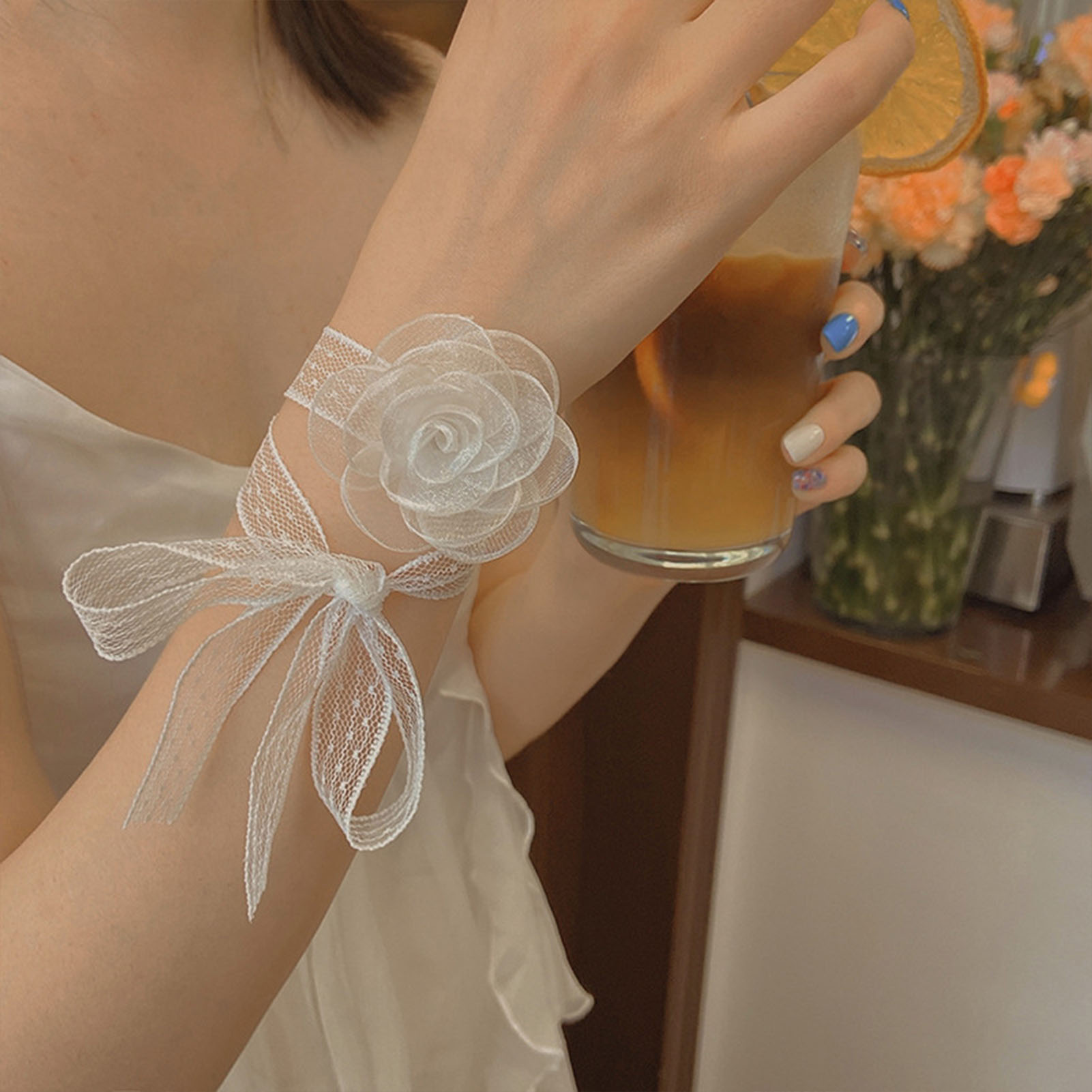 Lace Ribbon Trim - Lace Ribbon Tie Headband With Rose