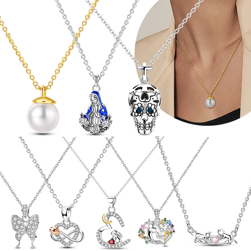 Pearl Trim Chain - Original 925 Sterling Silver Necklace Pearl
