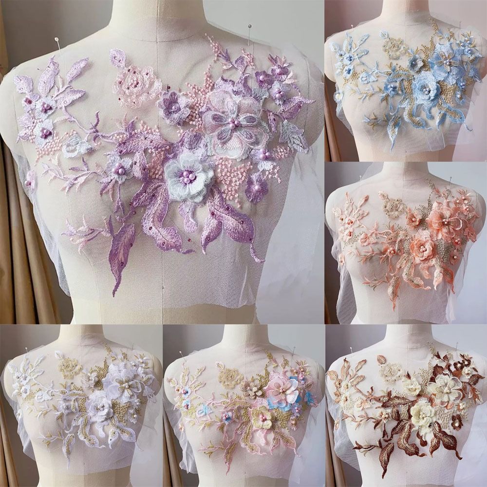 Applique Patch Flower - 3D Flowers Beaded Lace Fabrics Applique