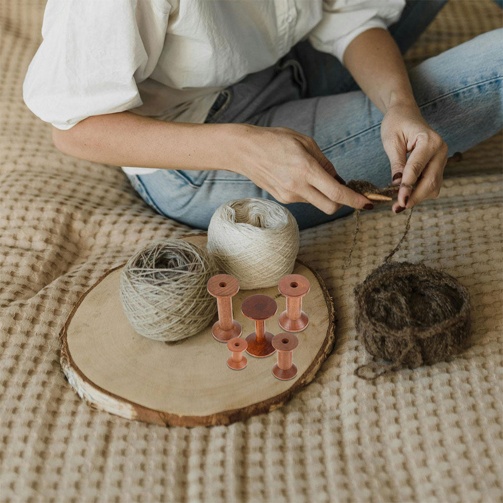 Embroidery Craft - 7Pcs Wooden Bobbins Set Space Saving