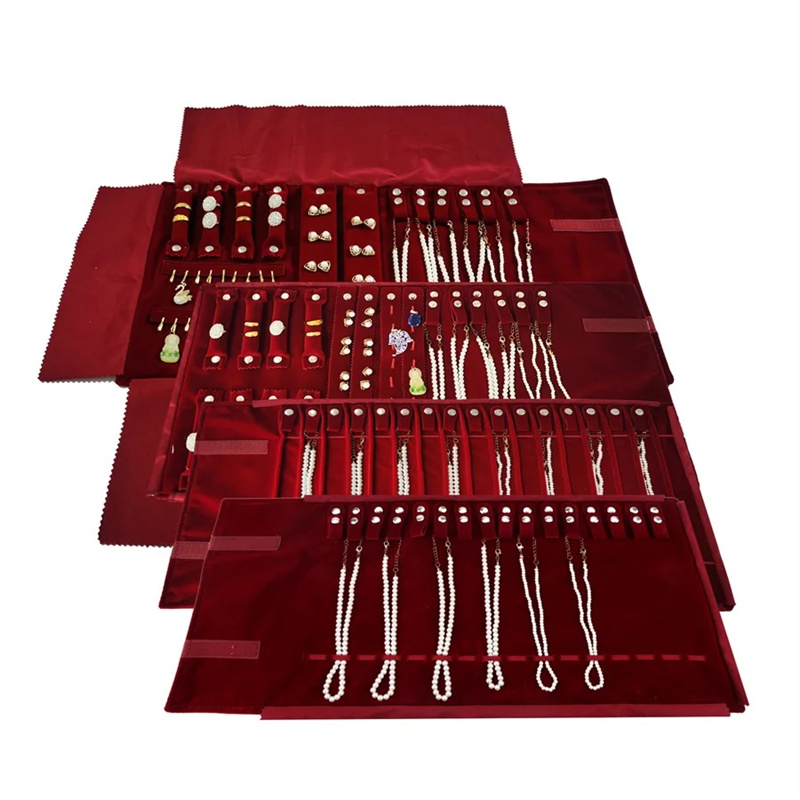 Velvet Ribbon Roll - Burgundy Velvet Jewelry Roll-Up Case Portable