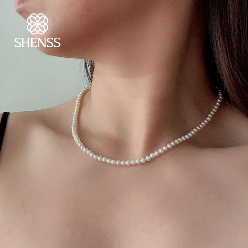 Pearl Trim Chain - Elegant 4mm Shell Pearl Necklace 40-60cm