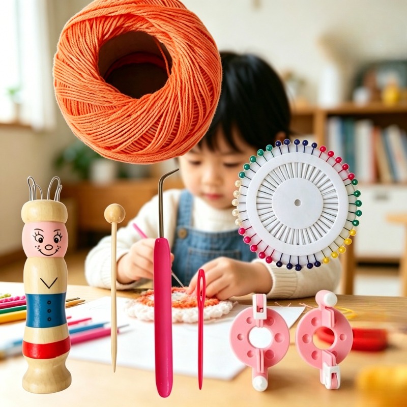 Pom Pom Maker Tool - Wooden Doll French Knitter Kids DIY