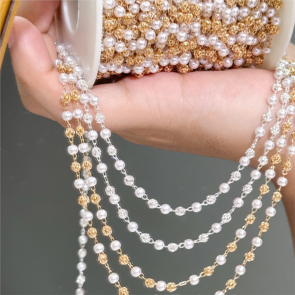 Pearl Trim Chain - 0.5Meter/1Meter Faux Pearl Brass Chain for