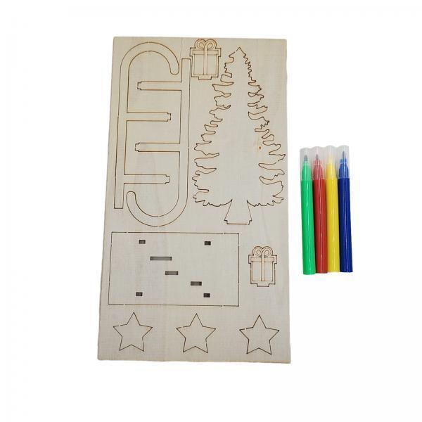 Christmas Craft Embellishment - 3x DIY Wooden Crafts Christmas Sleigh