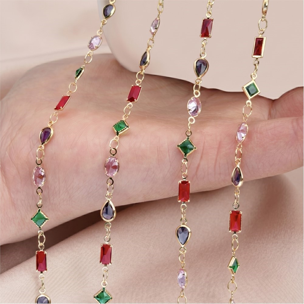 1meter Mix Colored Rectangular - đánh giá và giá Pearl Trim Chain
