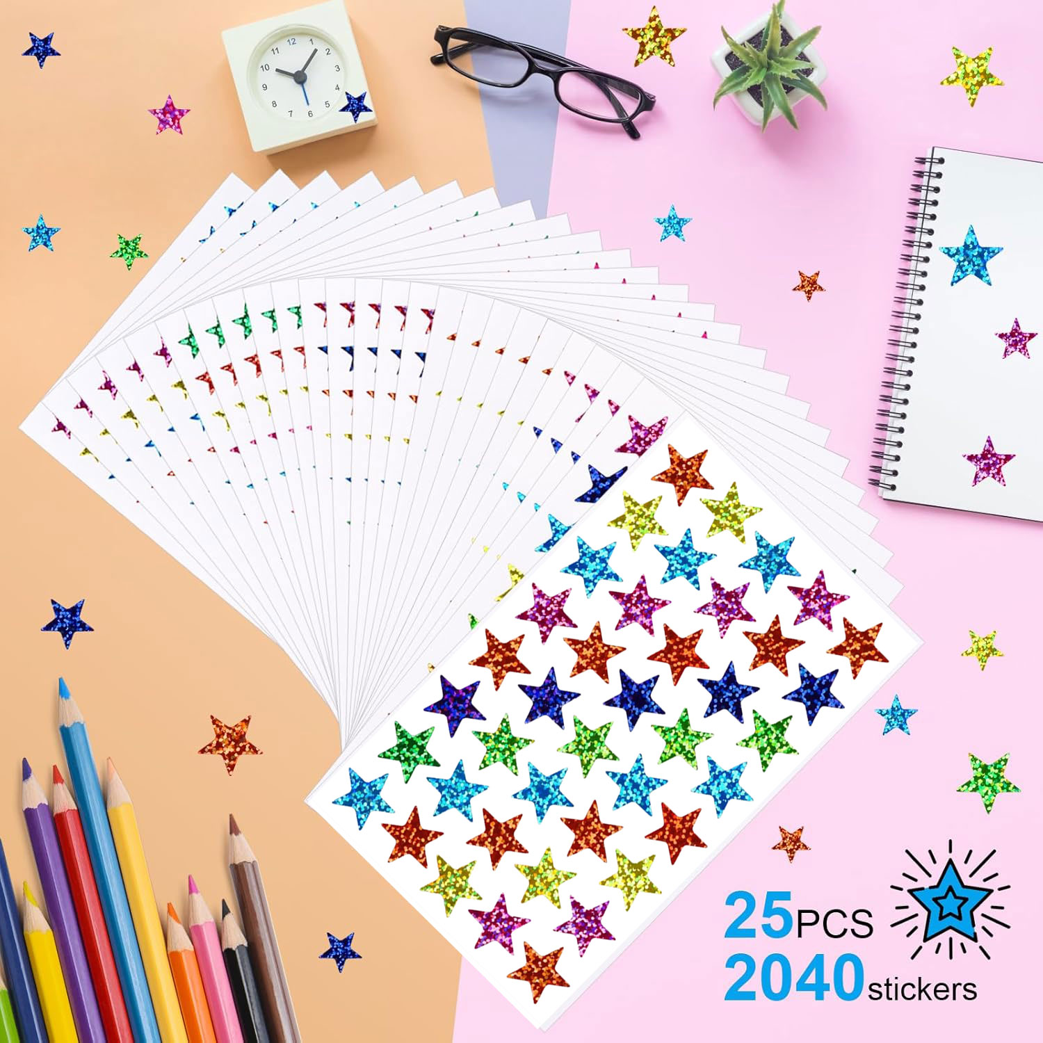 25 sheets Star Stickers 2040pc - đánh giá và giá Glitter Vinyl Roll