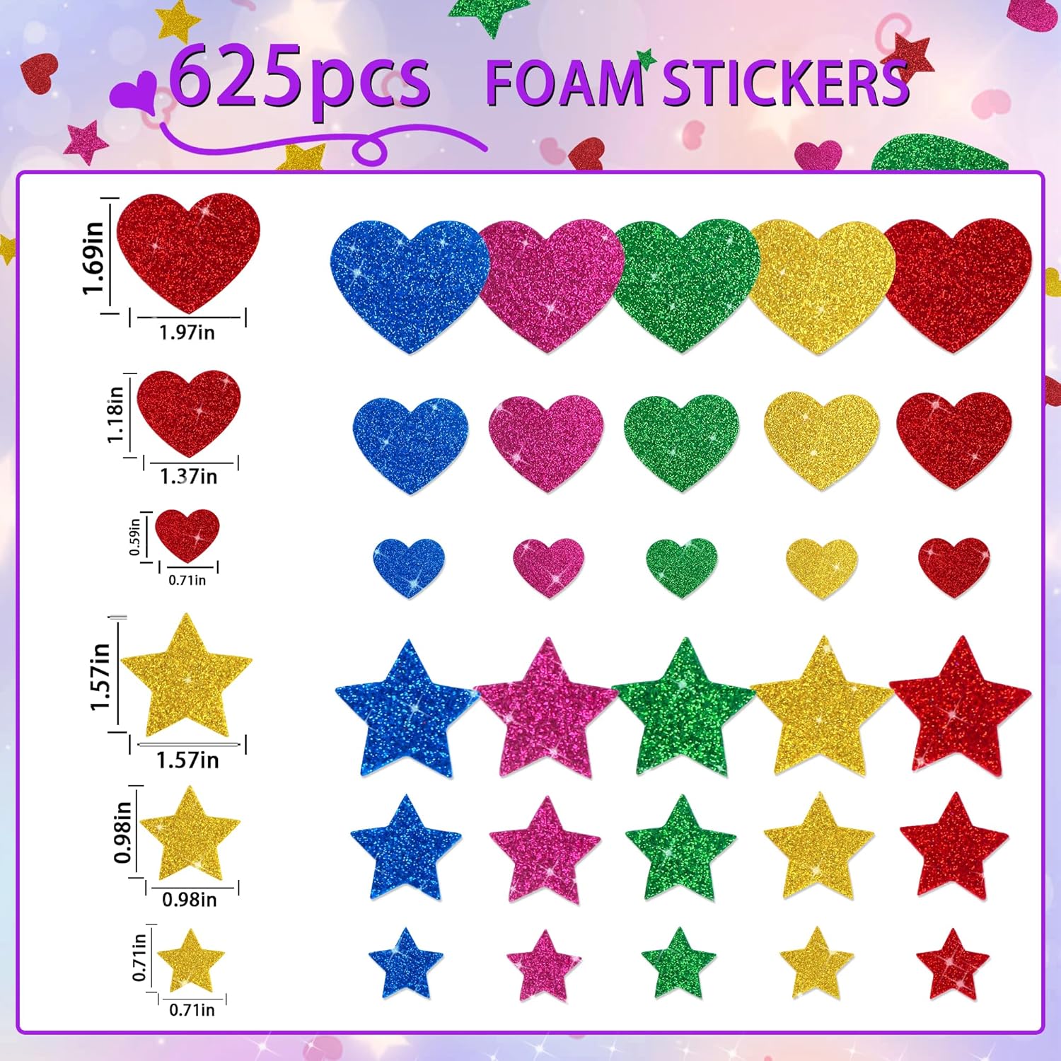 625Pcs Glitter Heart Foam Stic - đánh giá và giá Glitter Vinyl Roll
